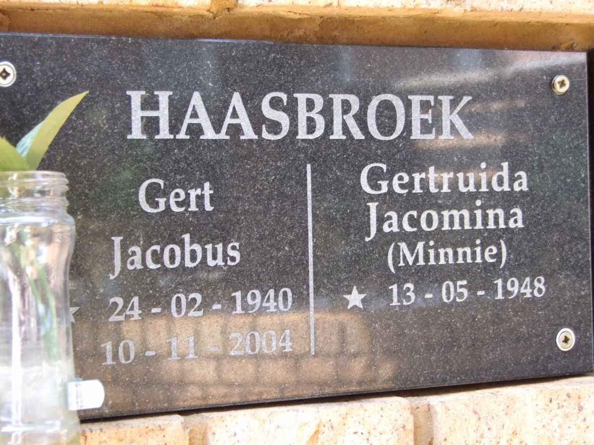 HAASBROEK Gert Jacobus 1940-2004 &amp; Gertruida Jacomina 1948-