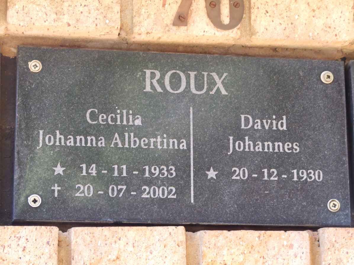ROUX David Johannes 1930- &amp; Cecilia Johanna Albertina 1933-2002