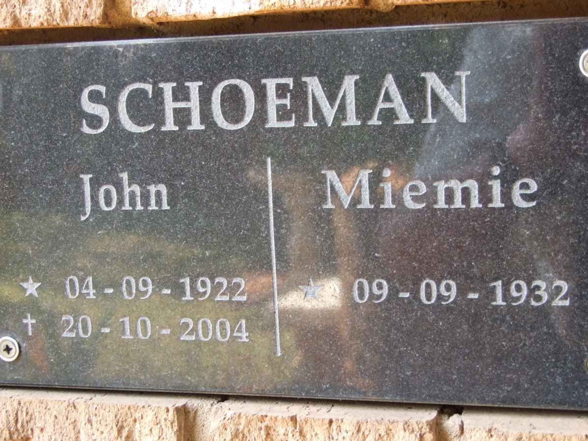SCHOEMAN John 1922-2004 &amp; Miemie 1932-