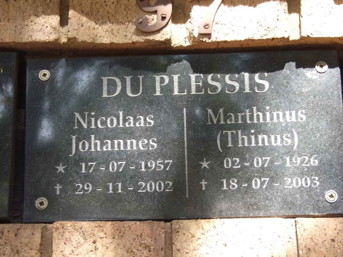 PLESSIS Nicolaas Johannes, du 1957-2002 :: DU PLESSIS Marthinus 1926-2003