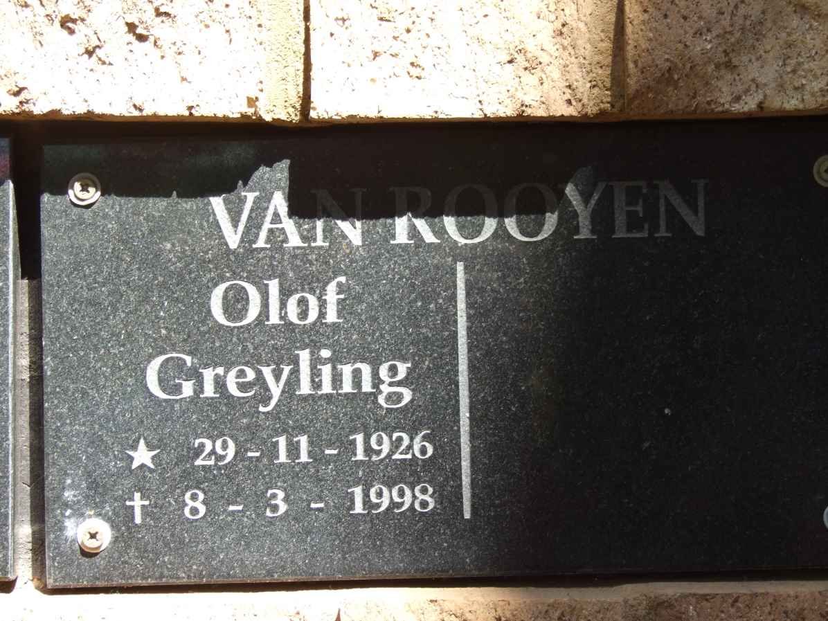 ROOYEN Olaf Greyling, van 1926-1998