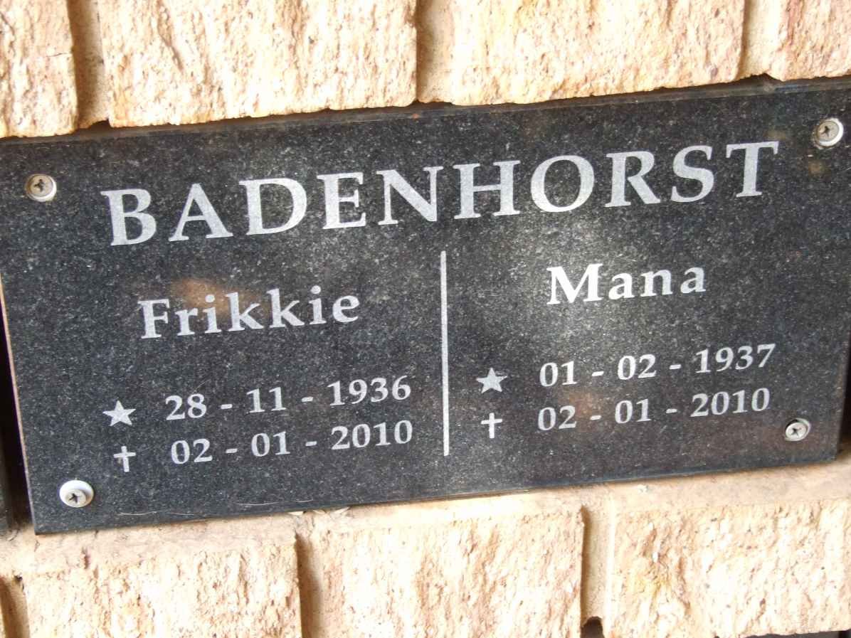BADENHORST Frikkie 1936-2010 &amp; Mana 1937-2010