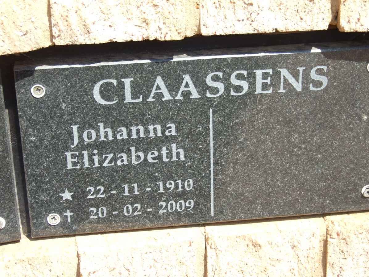 CLAASSENS Johanna Elizabeth 1910-2009