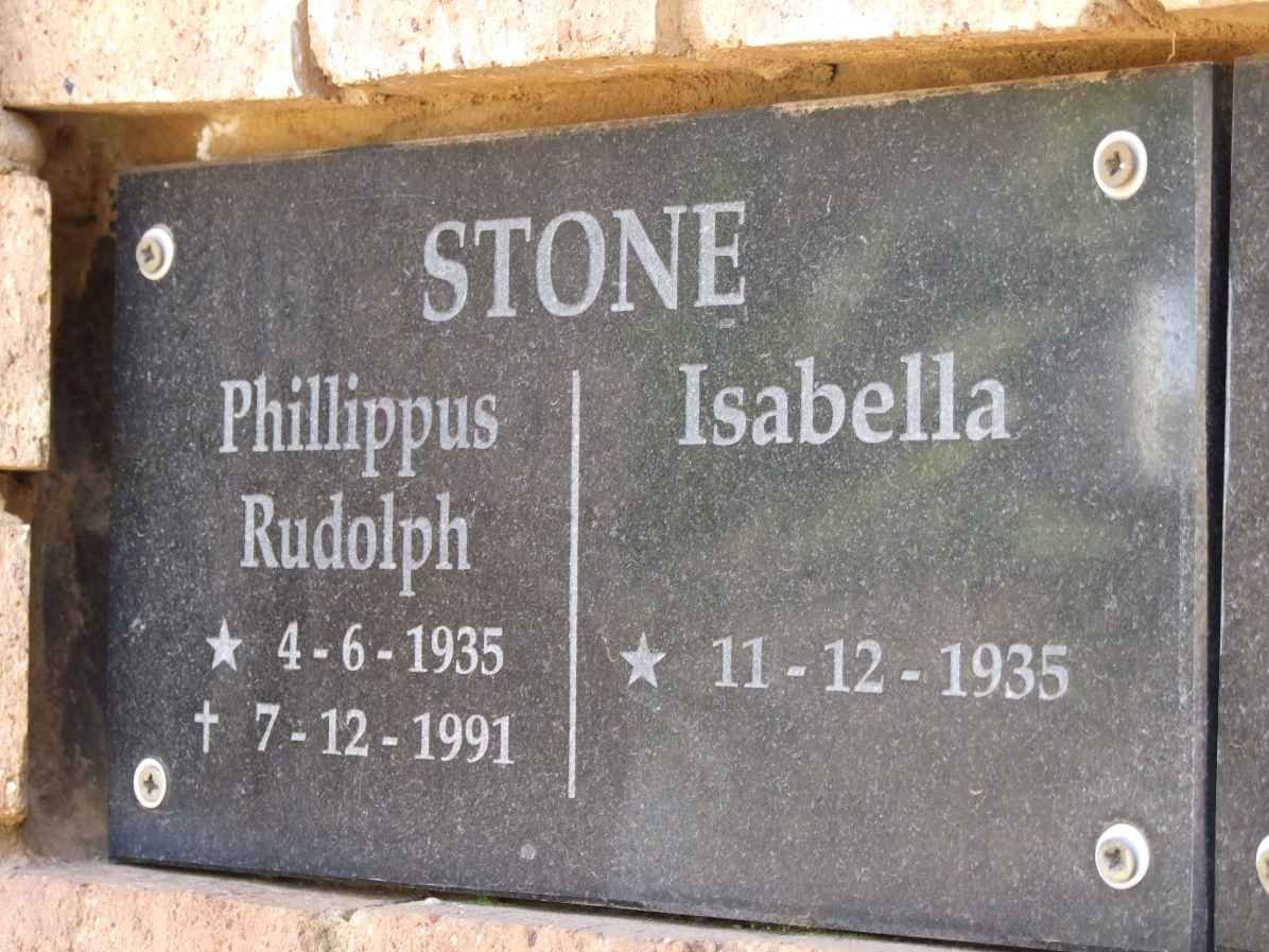 STONE Phillippus Rudolph 1935-1991 &amp; Isabella 1935-