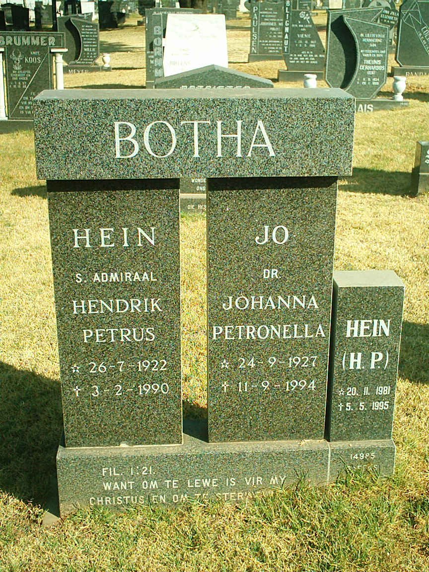 BOTHA Hendrik Petrus 1922-1990 &amp; Johanna Petronella 1927-1994 :: BOTHA H.P. 1981-1995