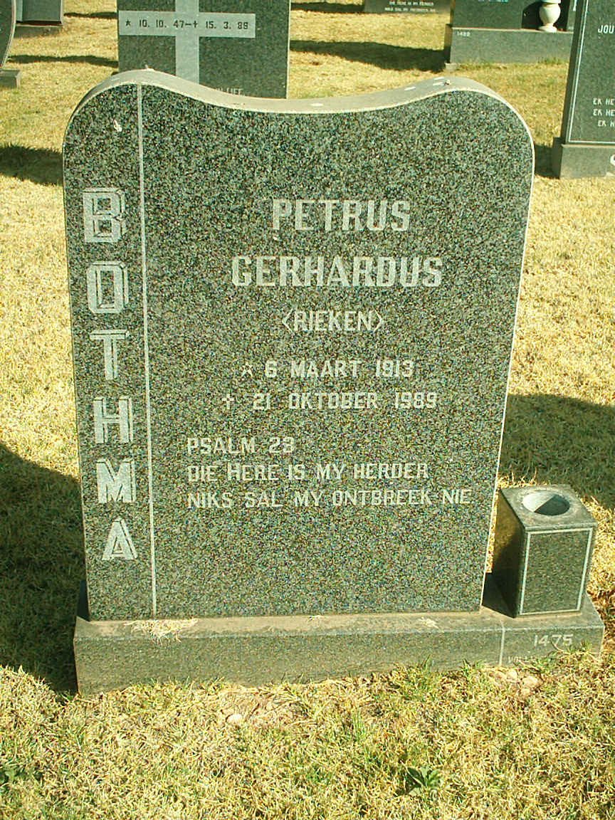 BOTHMA Petrus Gerhardus 1913-1989