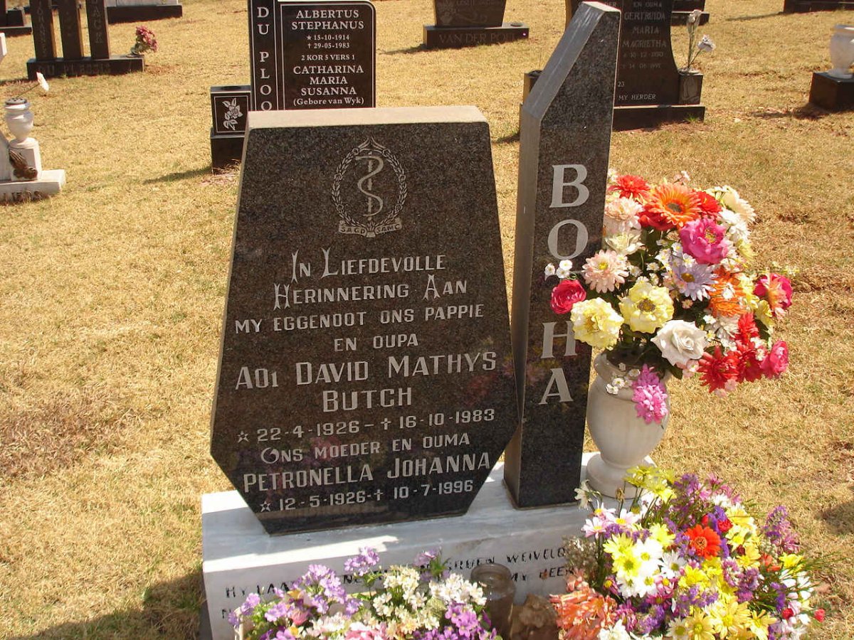 BOTHA David Mathys 1926-1983 &amp; Petronella Johanna 1926-1996