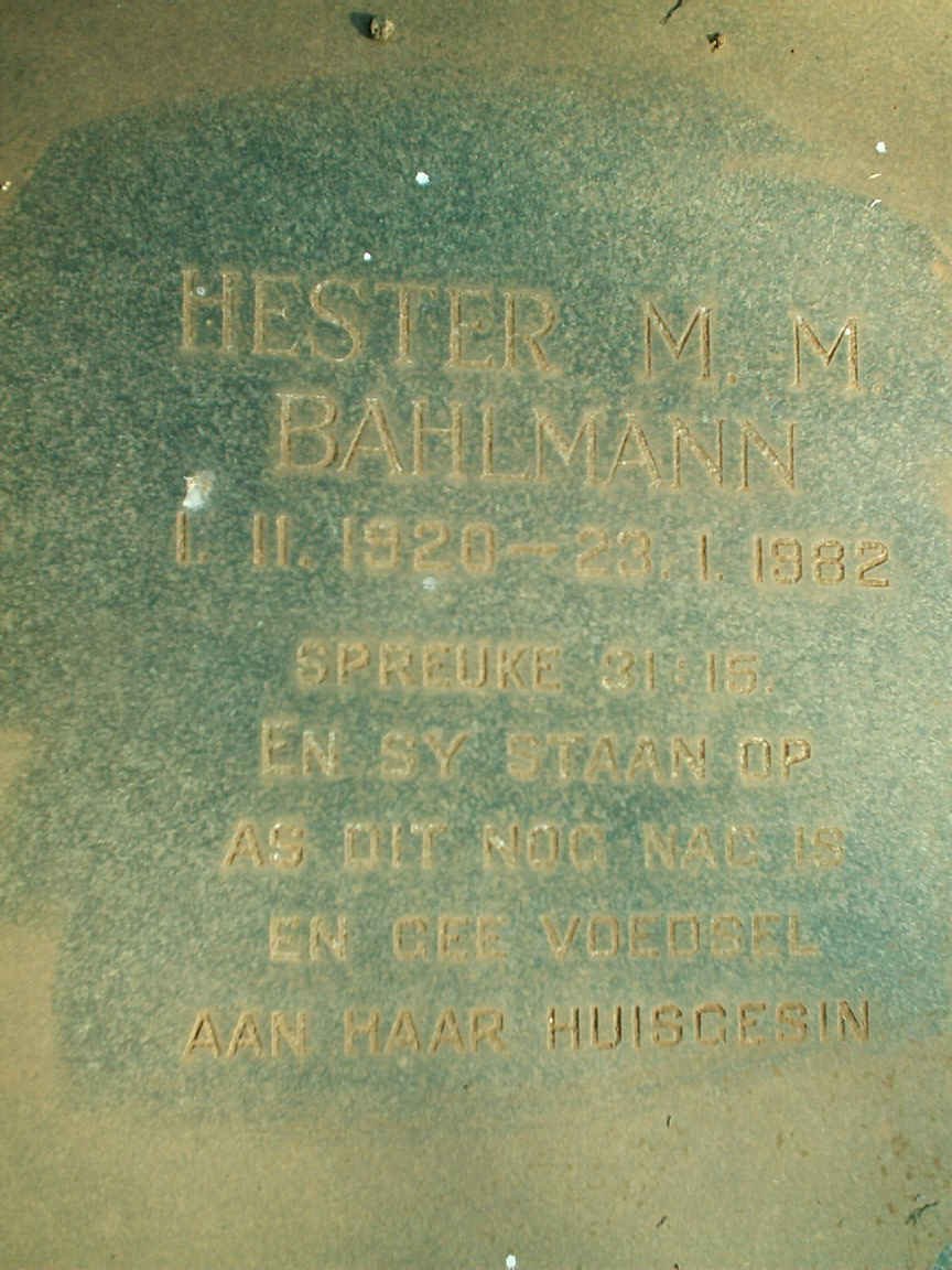 BAHLMANN Hester M.M. 1920-1982