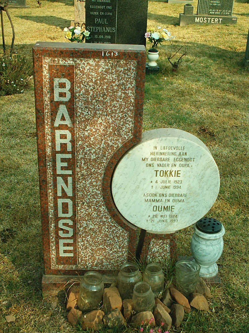 BARENDSE Tokkie 1923-1994 &amp; Oumie 1924-1997