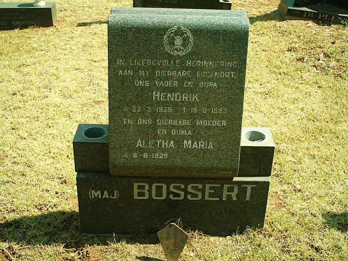 BOSSERT Hendrik 1929-1983 &amp; Aletha Maria 1929-