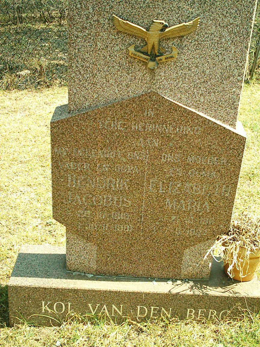 BERG Hendrik Jacobus, van den ????-1981 &amp; Elizabeth Maria ????-1982