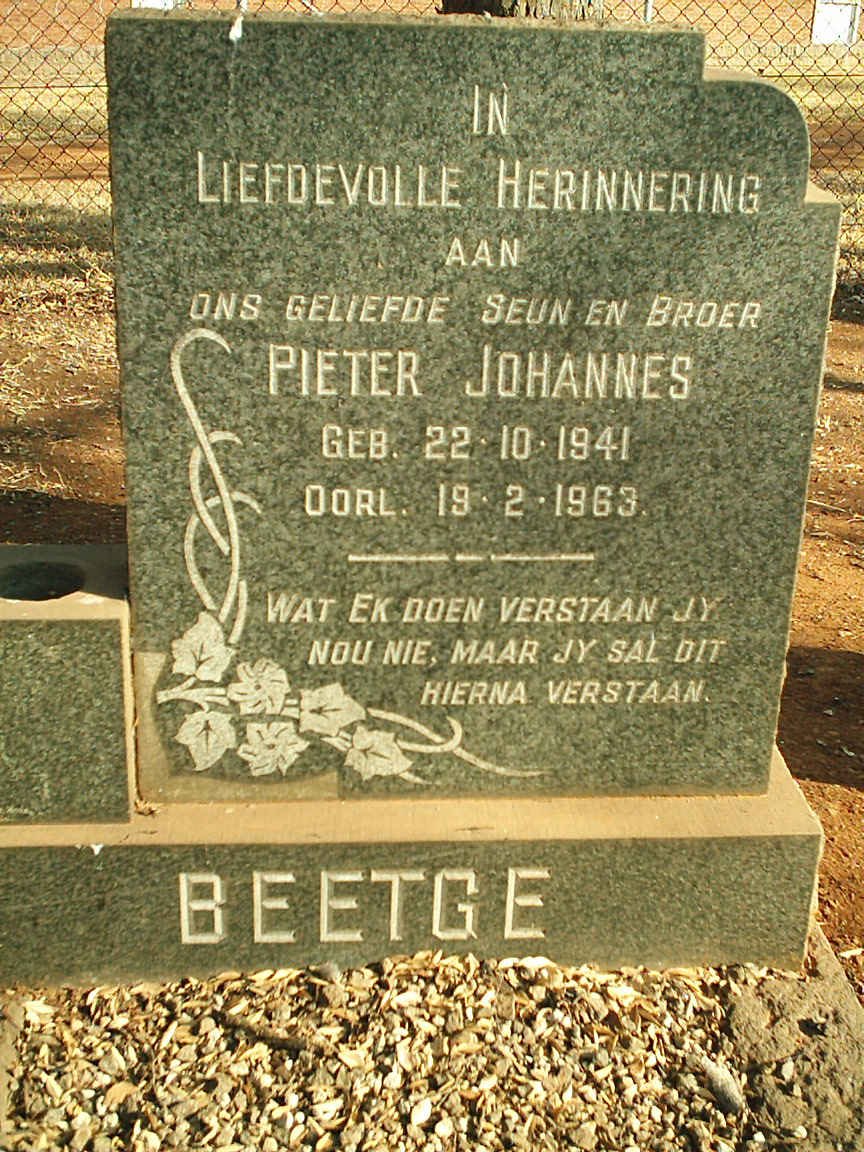 BEETGE Pieter Johannes 1941-1963