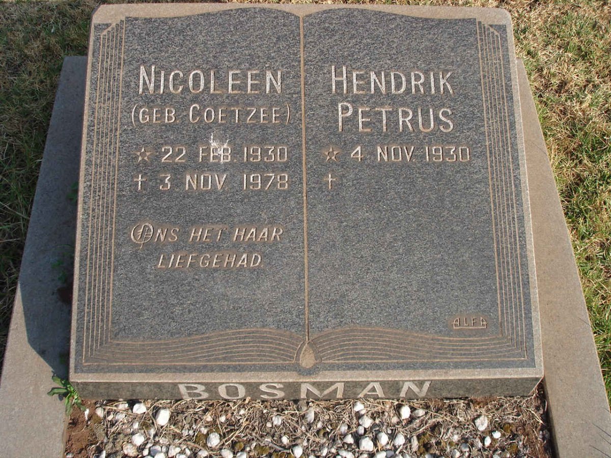 BOSMAN Hendrik Petrus 1930- &amp; Nicoleen COETZEE 1930-1978