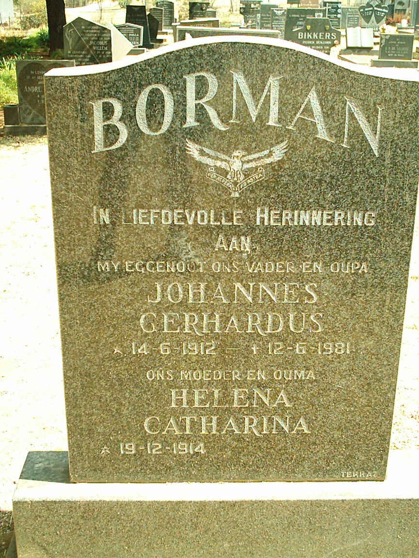 BORMAN Johannes Gerhardus 1912-1981 &amp; Helena Catharina 1914-