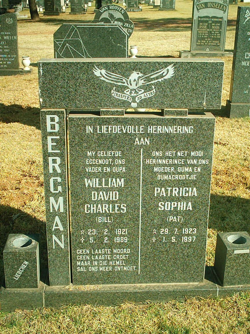 BERGMAN William David Charles 1921-1989 &amp; Patricia Sophia 1923-1997