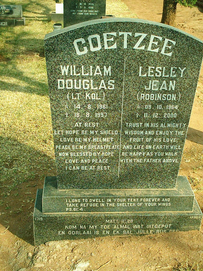 COETZEE William Douglas 1961-1997 &amp; Lesley Jean ROBINSON 1964-2000