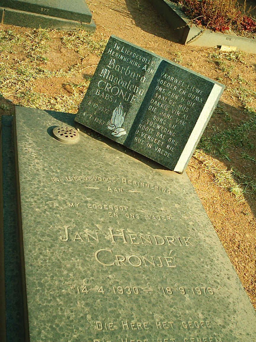 CRONJE Jan Hendrik 1930-1976 &amp; Barbara Magdalena 1932-1983