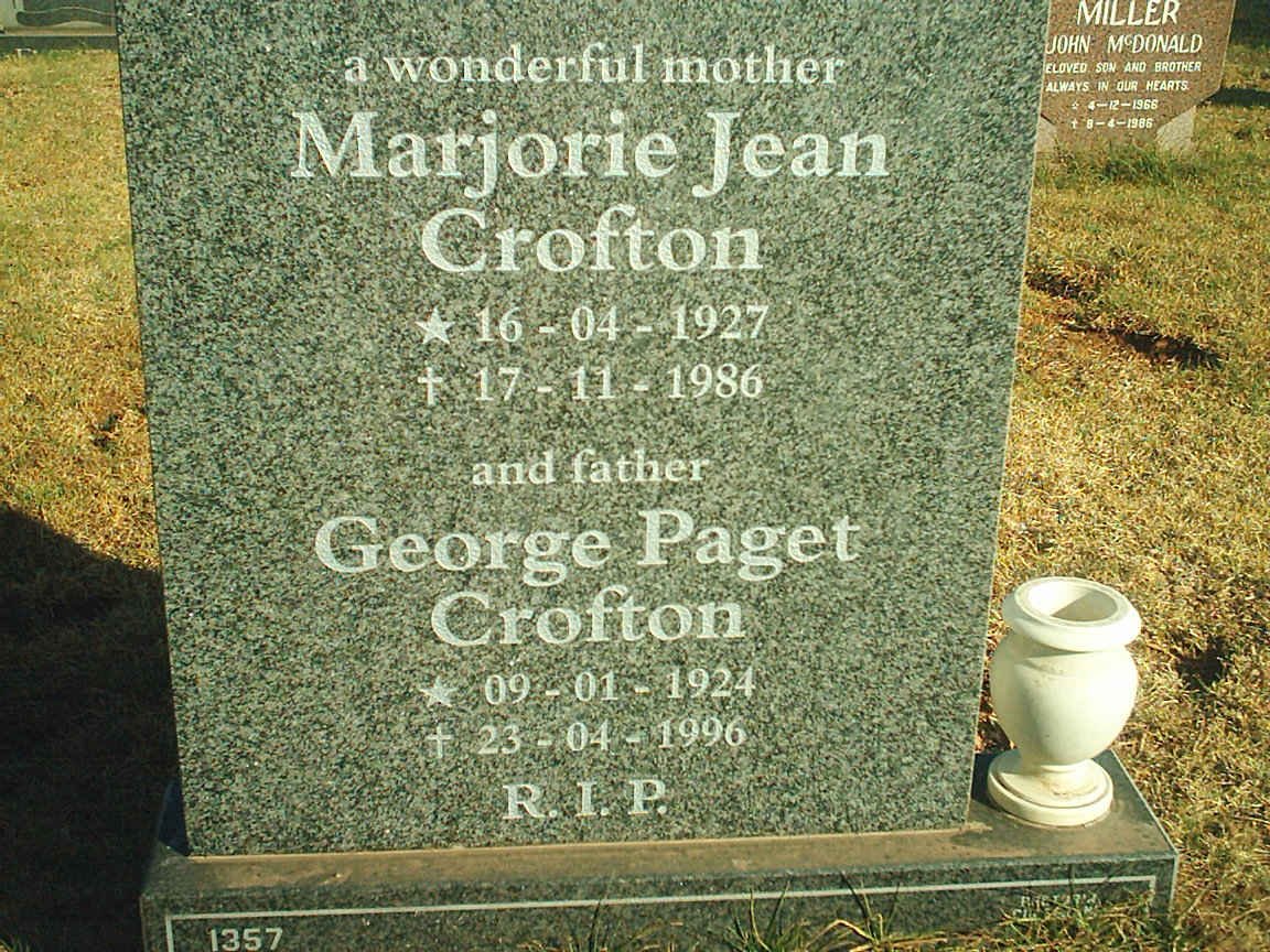 CROFTON George Paget 1924-1996 &amp; Marjorie Jean 1927-1986