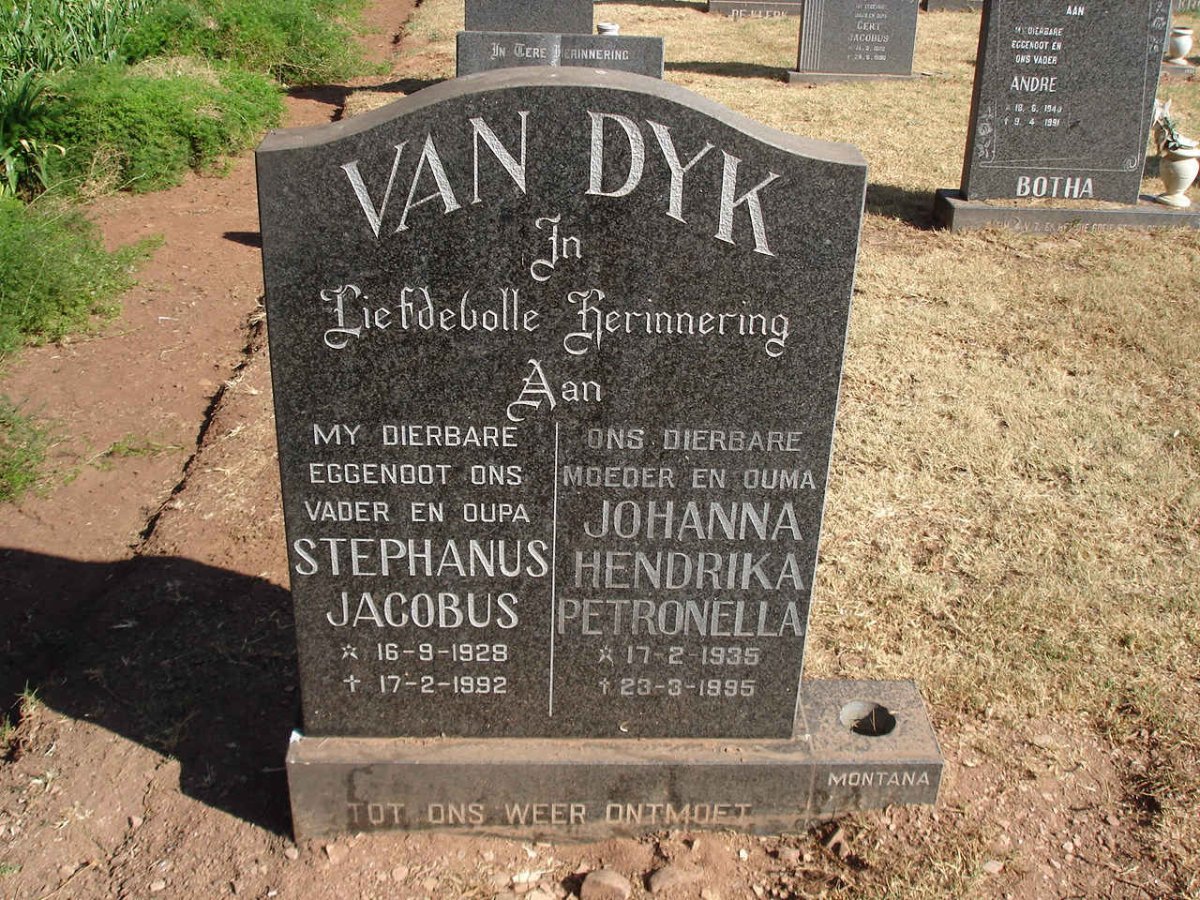 DYK Stephanus Jacobus, van 1928-1992 &amp; Johanna Hendrika Petronella 1935-1995