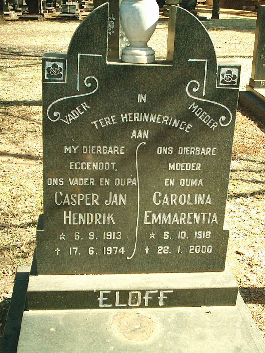 ELOFF Casper Jan Hendrik 1913-1974 &amp; Carolina Emmarentia 1918-2000
