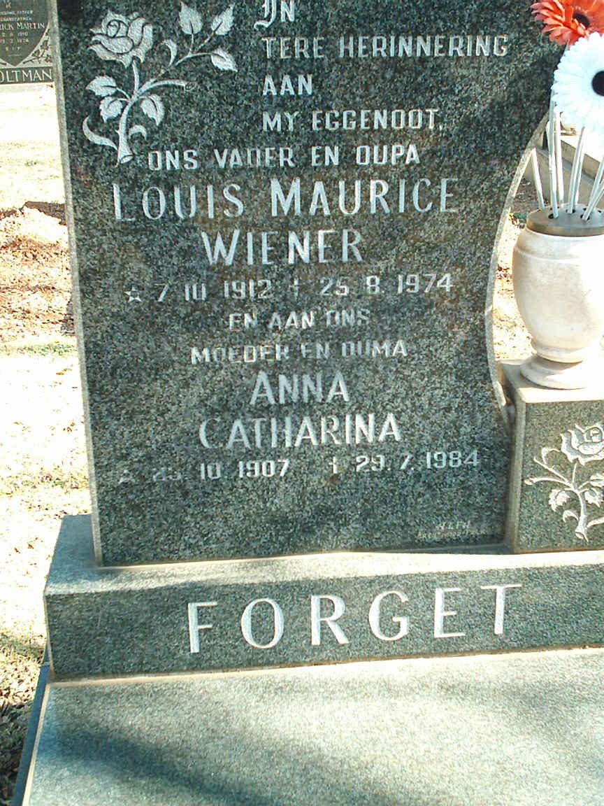FORGET Louis Maurice Wiener 1912-1974 &amp; Anna Catharina 1907-1984