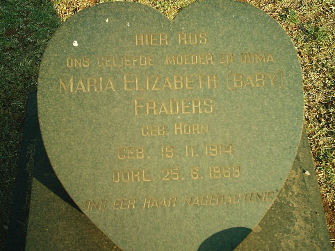 FRADERS Maria Elizabeth nee HORN 1914-1969