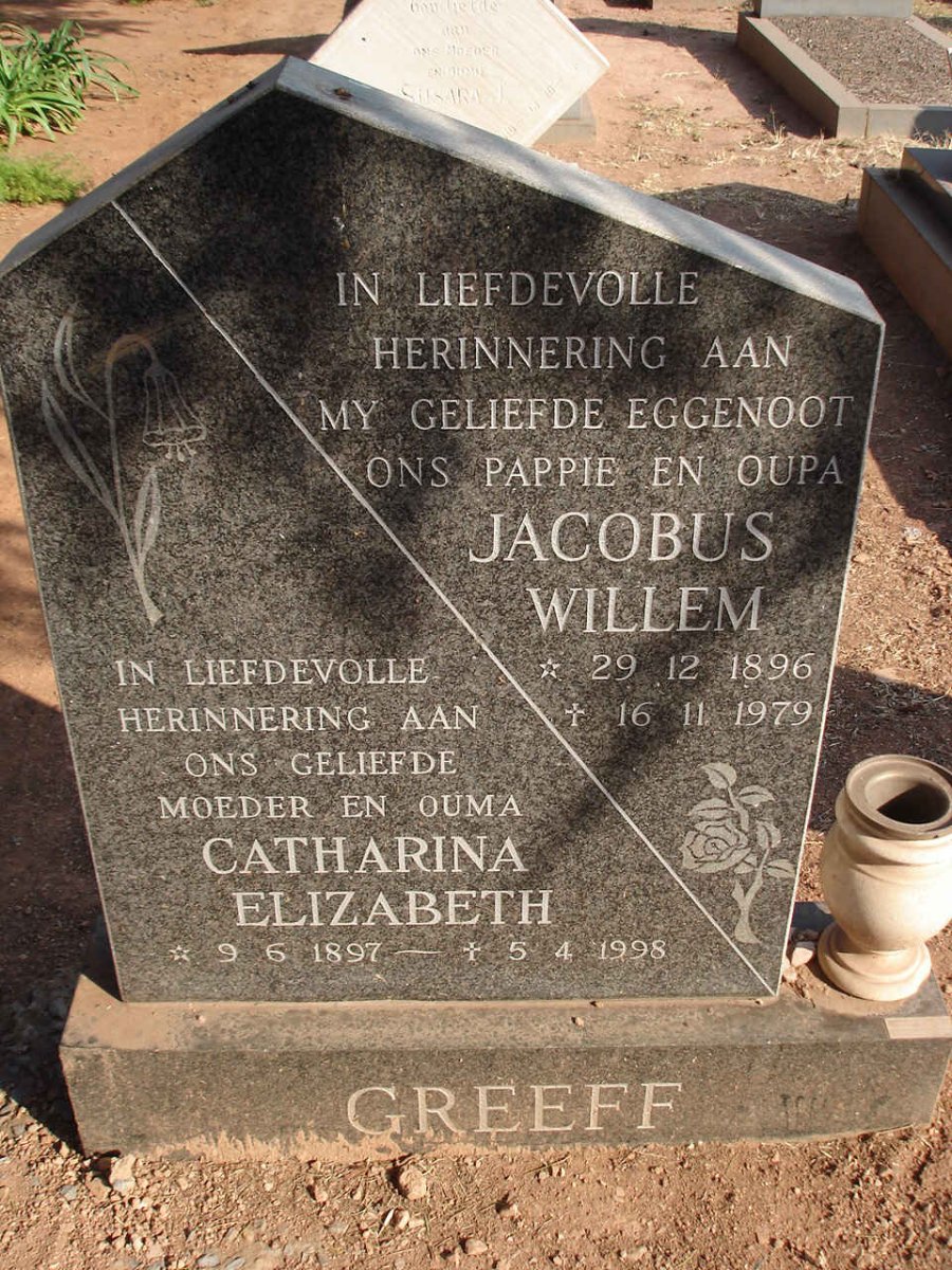GREEFF Jacobus Willem 1896-1979 &amp; Catharina Elizabeth 1897-1998