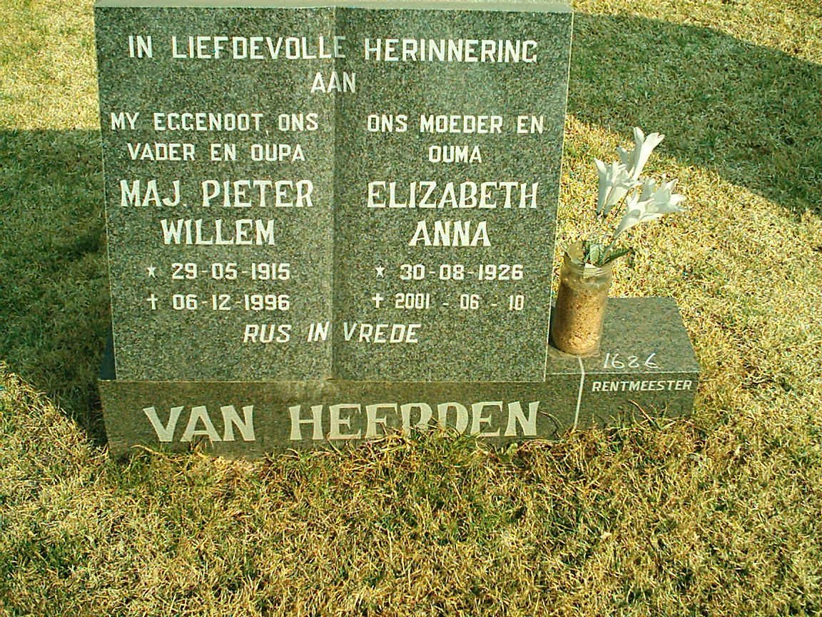 HEERDEN Pieter Willem, van 1915-1996 &amp; Elizabeth Anna 1926-2001