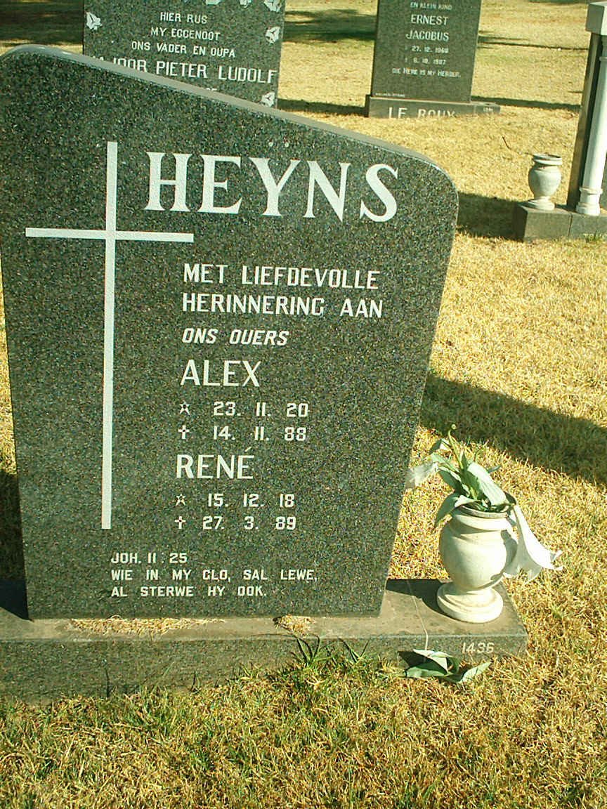 HEYNS Alex 1920-1988 &amp; Rene 1918-1989