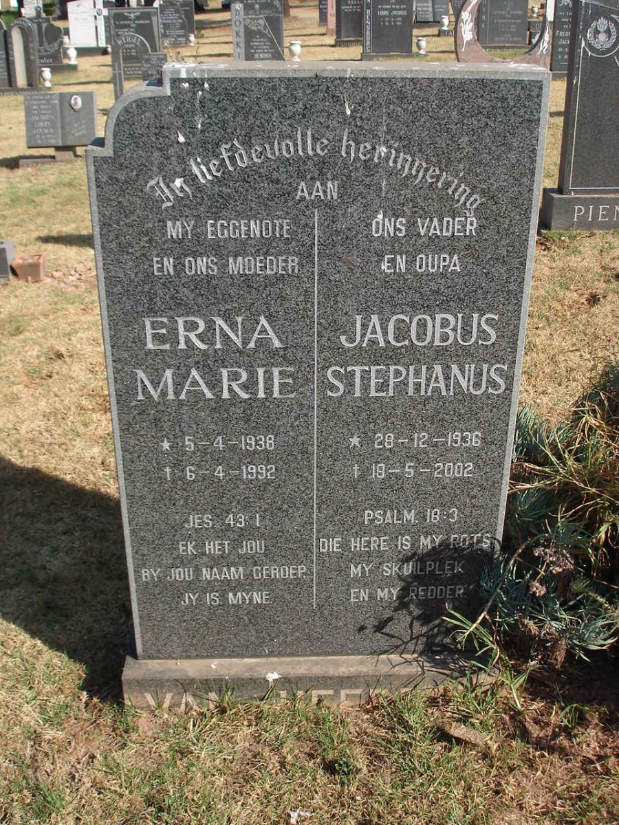 HEERDEN Jacobus Stephanus, van 1936-2002 &amp; Erna Marie 1938-1992