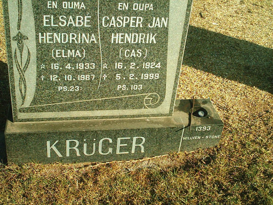 KRUGER Casper Jan Hendrik 1924-1999 &amp; Elsabe Hendrina 1933-1987