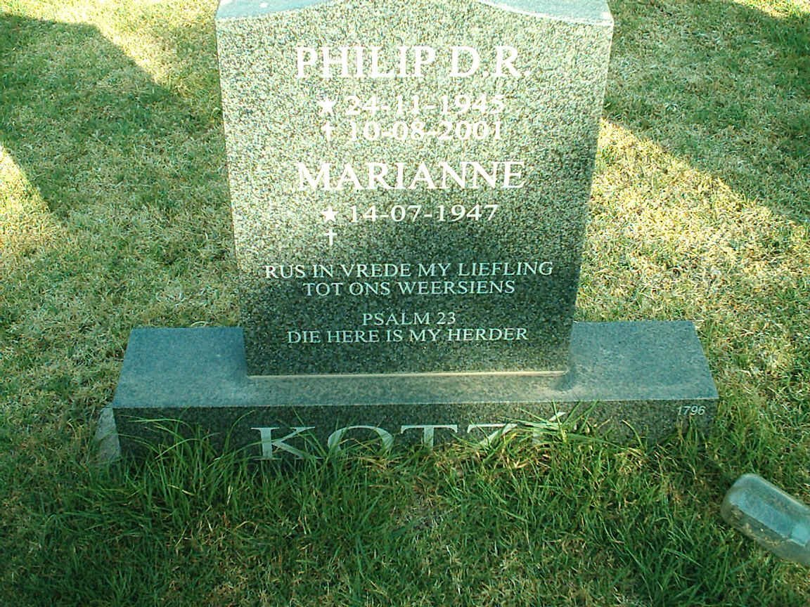 KOTZE Philip D.R. 1945-2001 &amp; Marianne 1947-