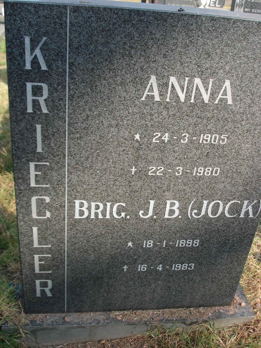 KRIEGLER J.B. 1898-1983 &amp; Anna 1905-1980