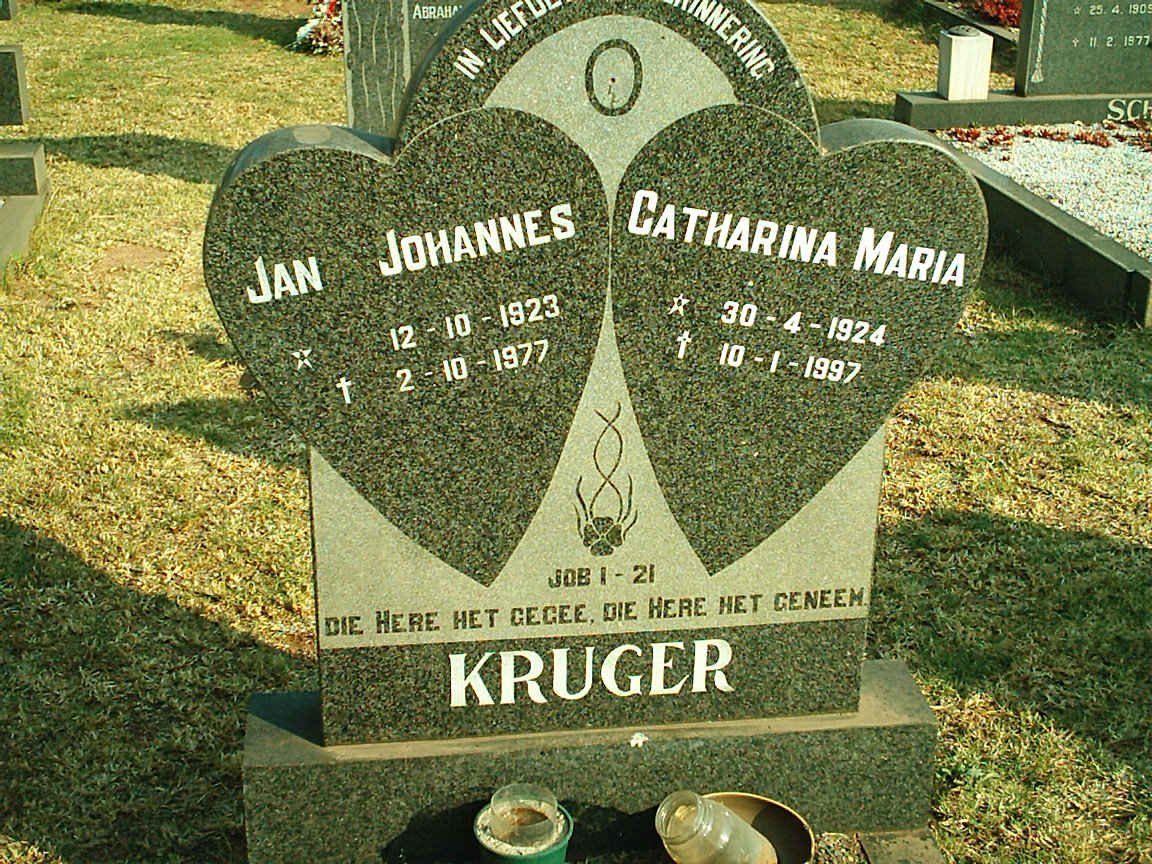 KRUGER Jan Johannes 1923-1977 &amp; Catharina Maria 1924-1997