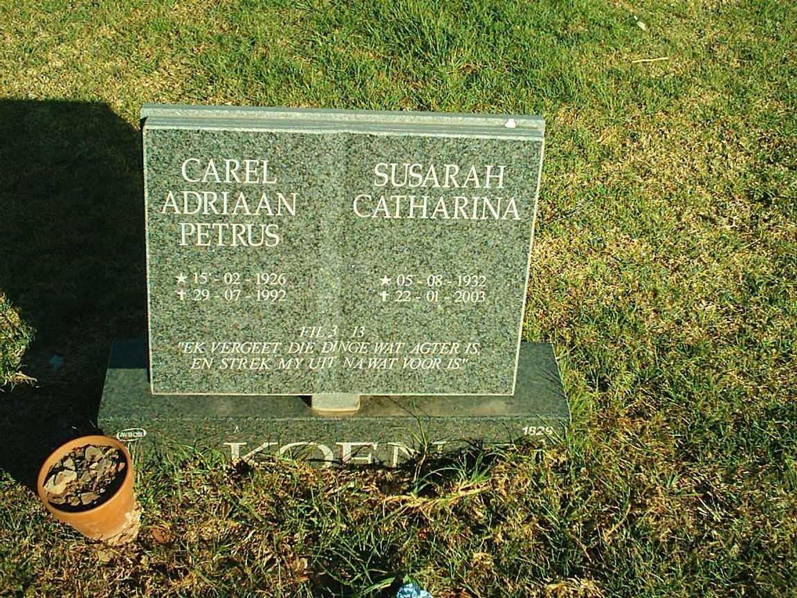 KOEN Carel Adriaan Petrus 1926-1992 &amp; Susarah Catharina 1932-2003