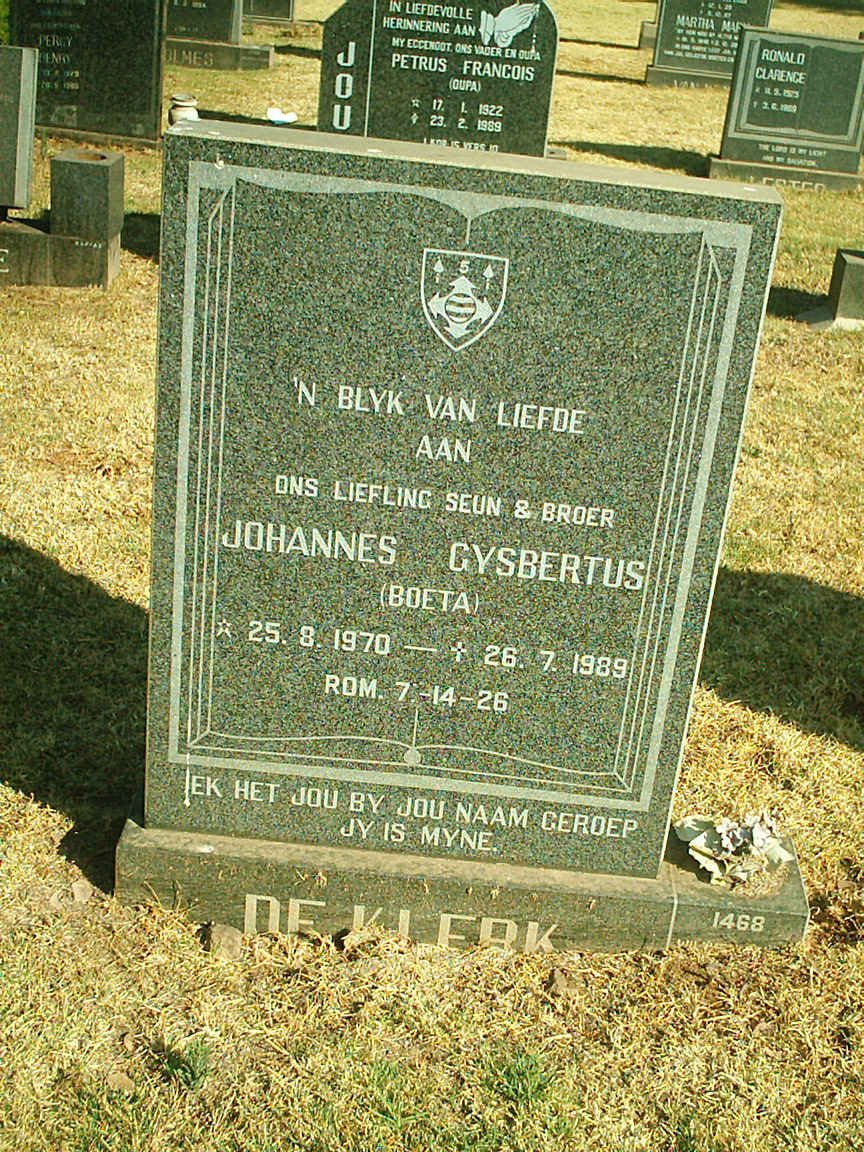 KLERK Johannes Gysbertus, de 1970-1989