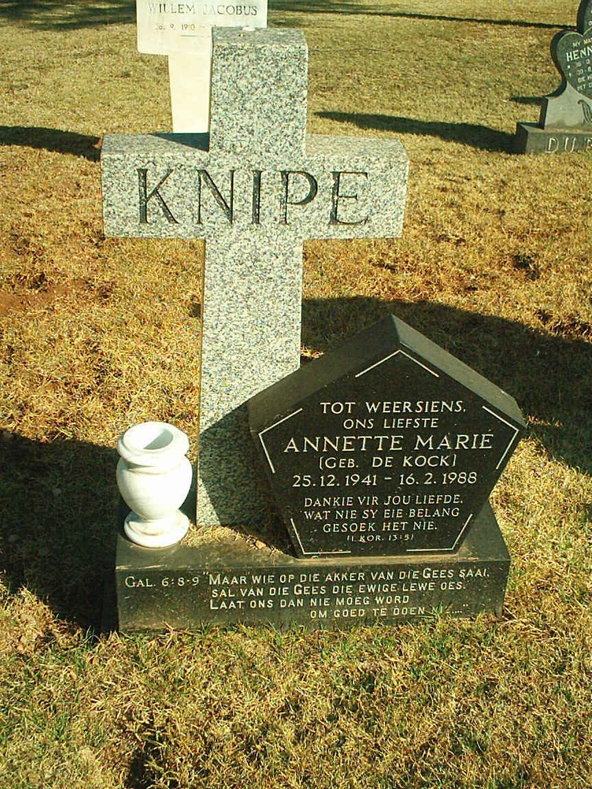 KNIPE Annette Marie nee DE KOCK 1941-1988