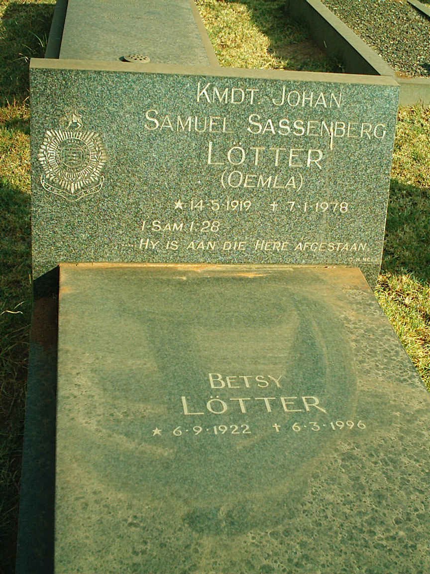LOTTER Johan Samuel Sassenberg 1919-1978 &amp; Betsy 1922-1996