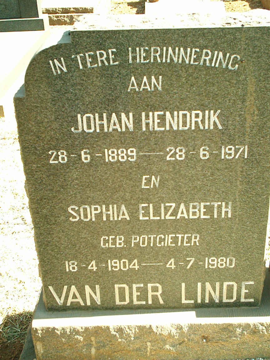 LINDE Johan Hendrik, van der 1889-1971 &amp; Sophia Elizabeth POTGIETER 1904-1980