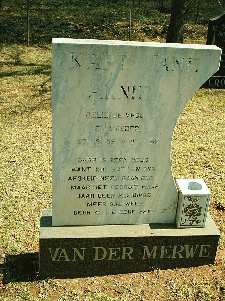 MERWE Jane Annie, van der 1935-1982