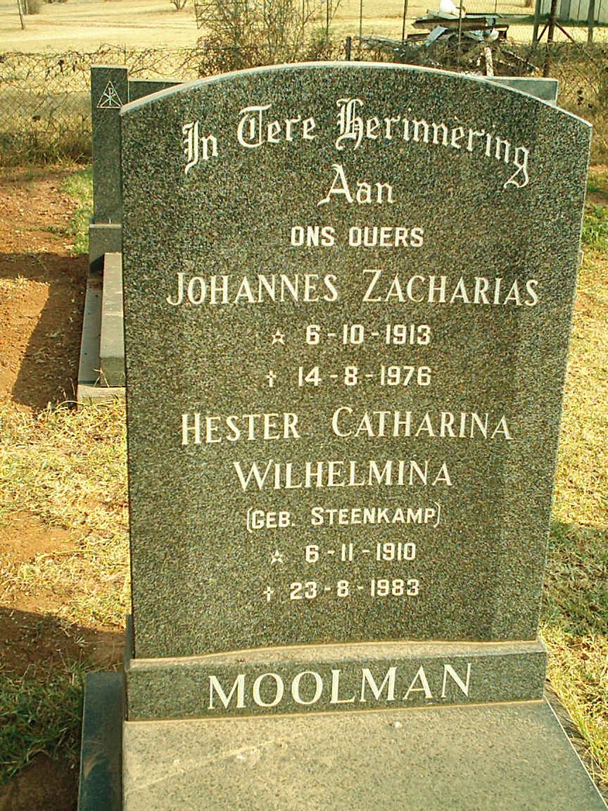MOOLMAN Johannes Zacharias 1913-1976 &amp; Hester Catharina Wilhelmina STEENKAMP 1910-1983