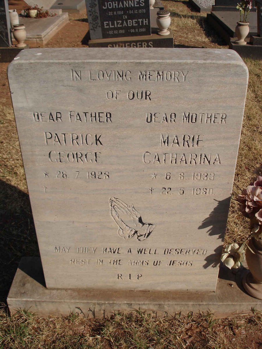 MURPHY Patrick George 1928- &amp; Marie Catharina 1933-1980