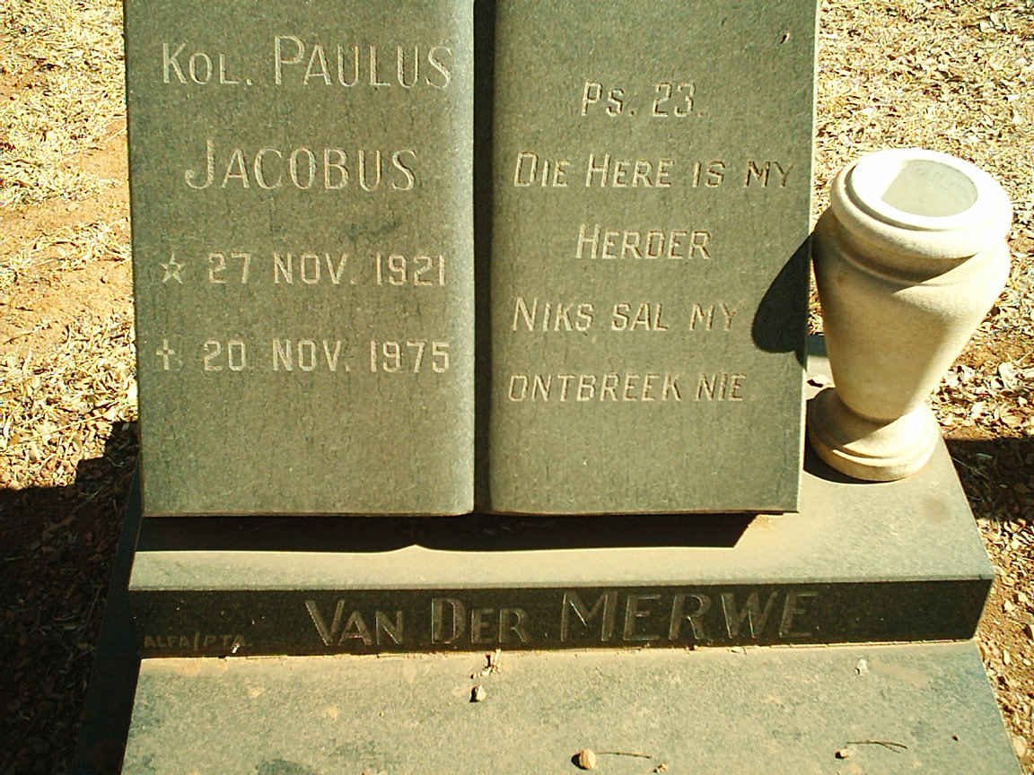MERWE Paulus Jacobus, van der 1921-1975