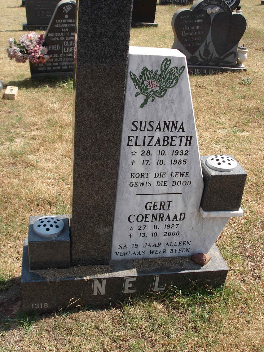 NEL Gert Coenraad 1927-2000 &amp; Susanna Elizabeth 1932-1985