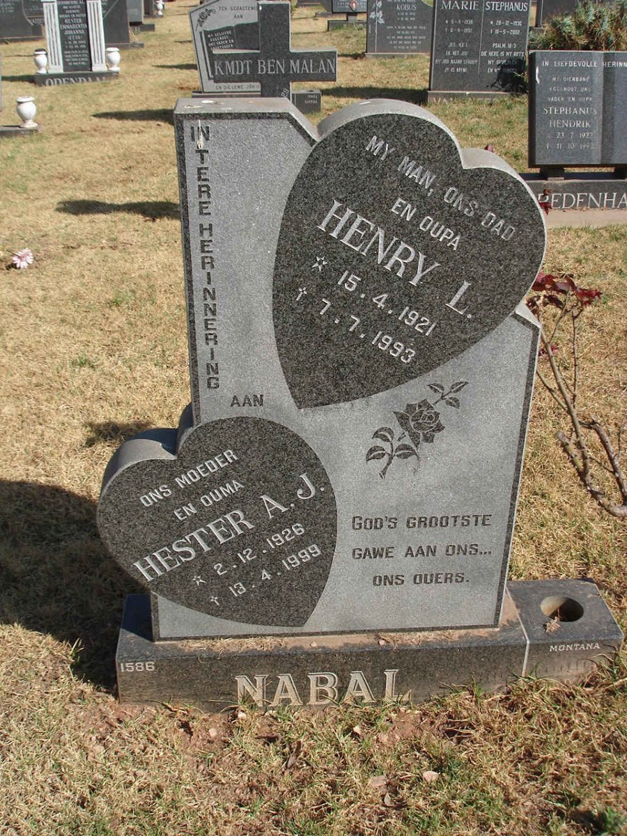 NABAL Henry L. 1921-1993 &amp; Hester A.J. 1926-1999