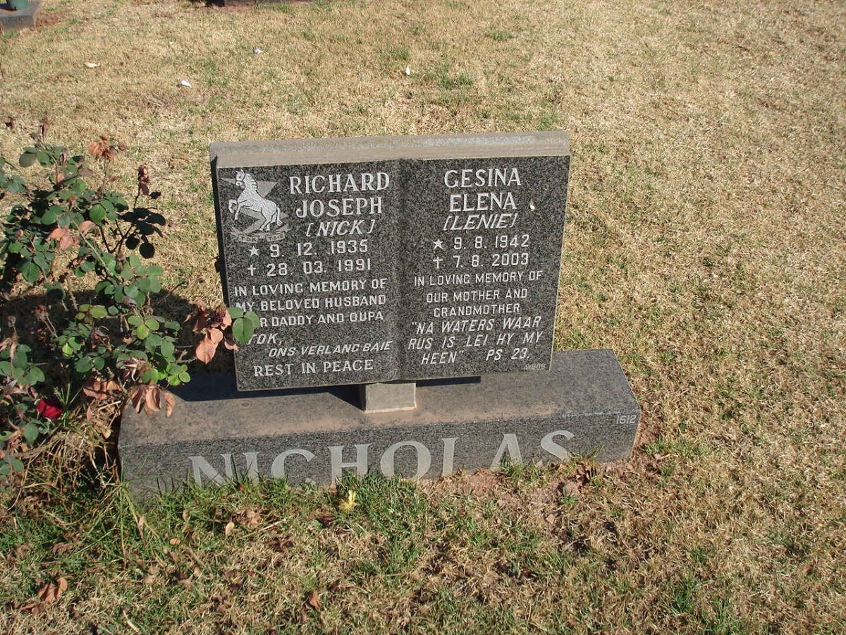 NICHOLAS Richard Joseph 1935-1991 &amp; Gesina Elena 1942-2003