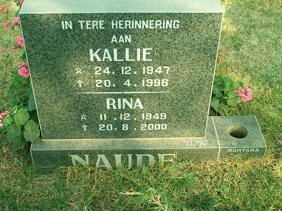 NAUDE Kallie 1947-1996 &amp; Rina 1949-2000