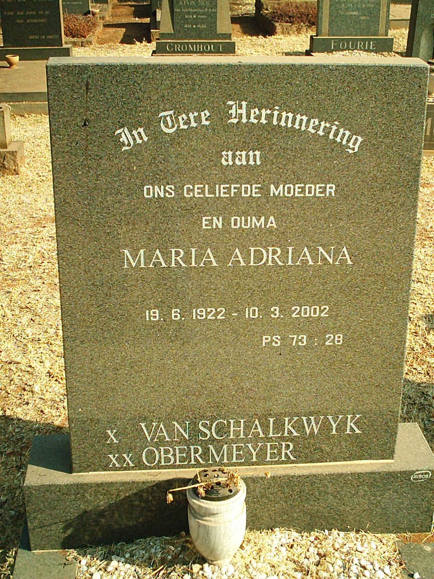 OBERMEYER Maria Adriana voorheen VAN SCHALKWYK 1922-2002