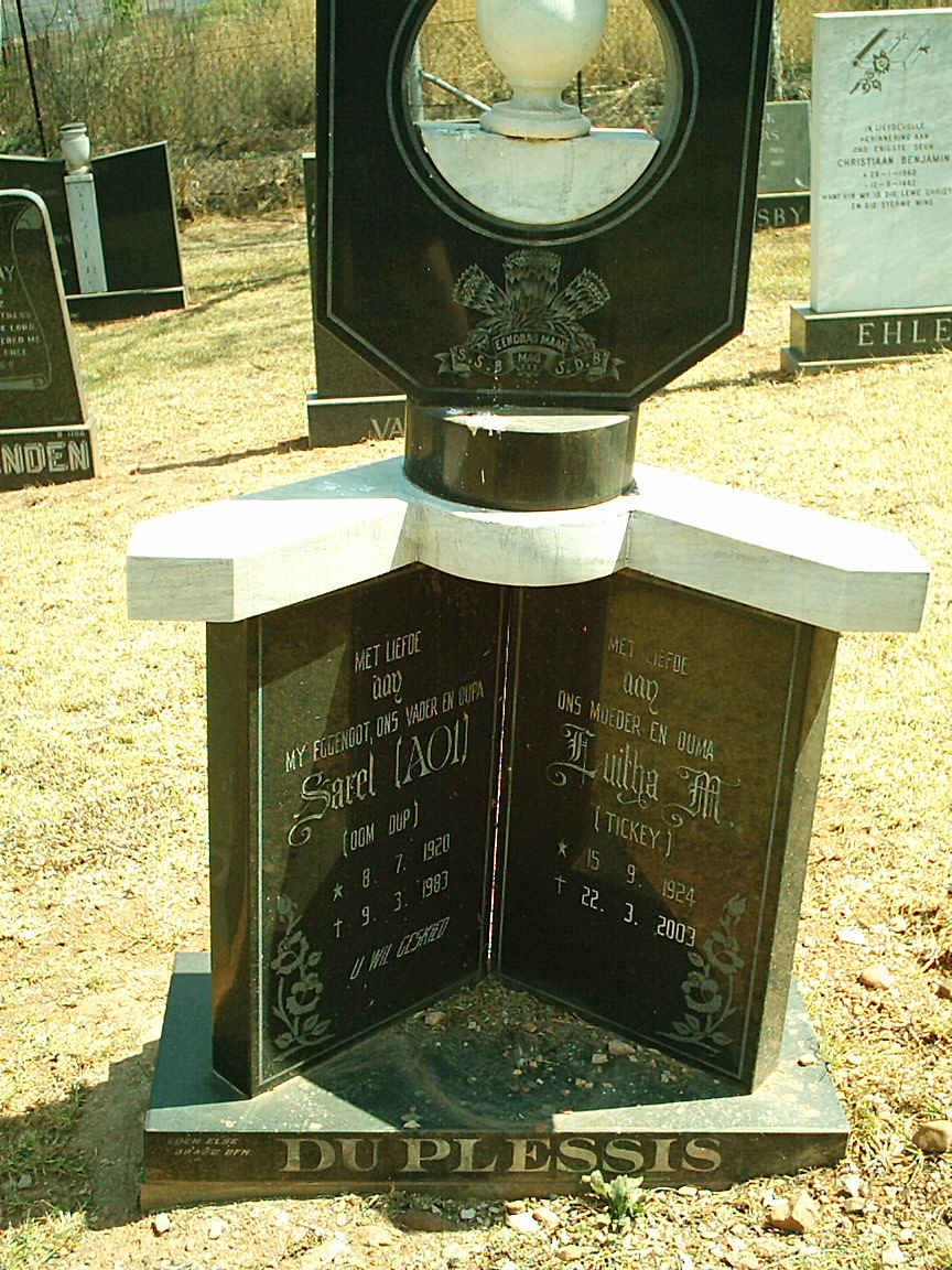 PLESSIS Sarel, du 1920-1983 &amp; Luitha M. 1924-2003