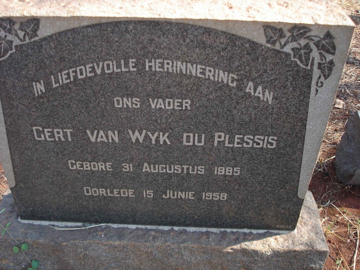 PLESSIS Gert Van Wyk, du 1885-1958